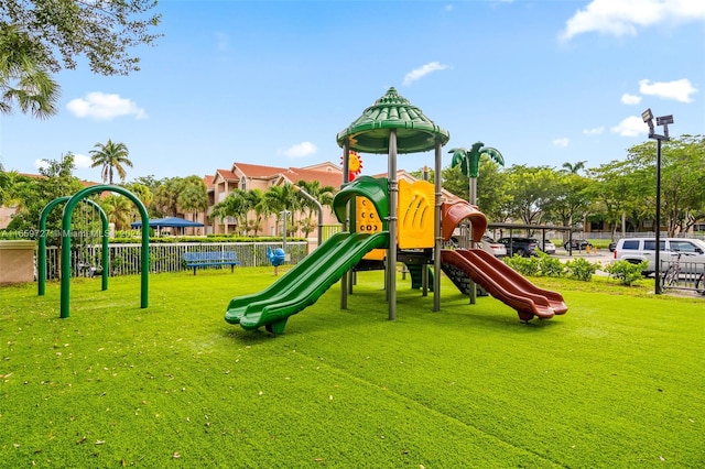 view of playground featuring a yard