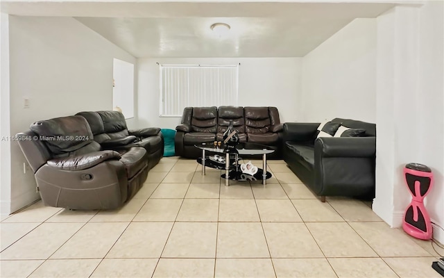 living room featuring light tile patterned flooring