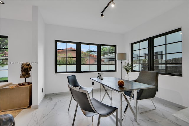 dining space with track lighting