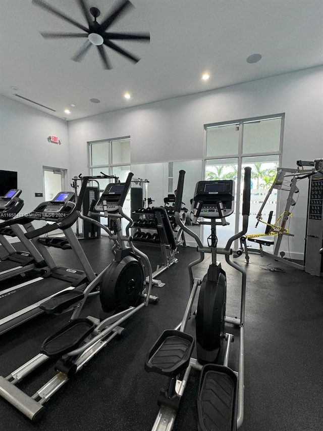 gym with ceiling fan