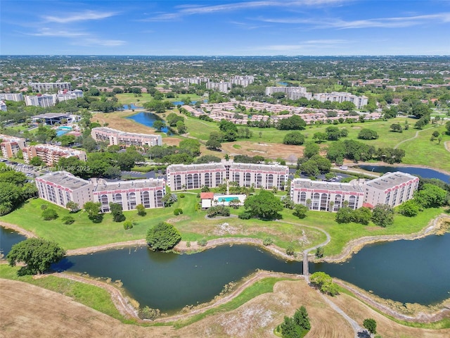 aerial view with a water view