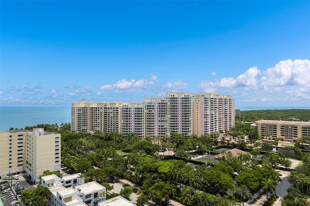 view of building exterior with a water view