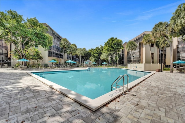 view of swimming pool featuring a patio