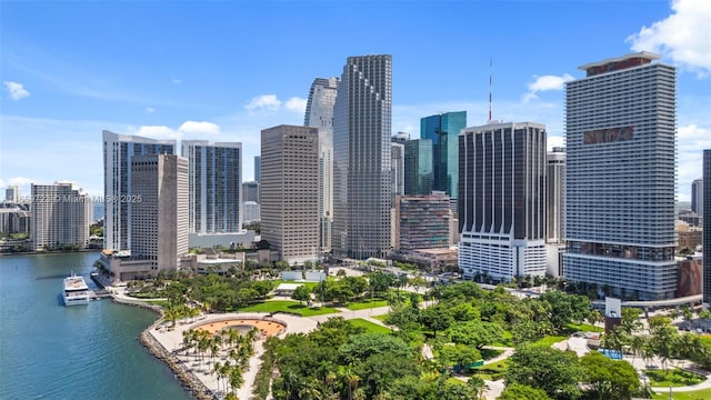 property's view of city featuring a water view