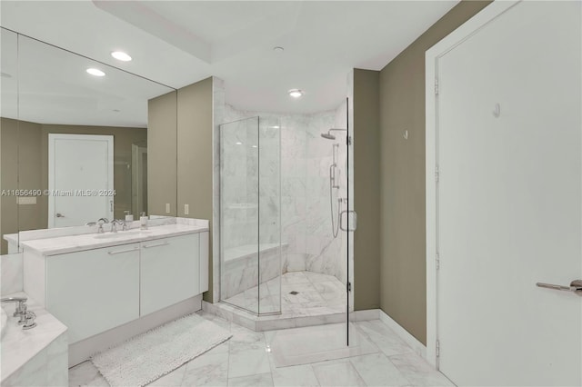 bathroom featuring vanity and plus walk in shower