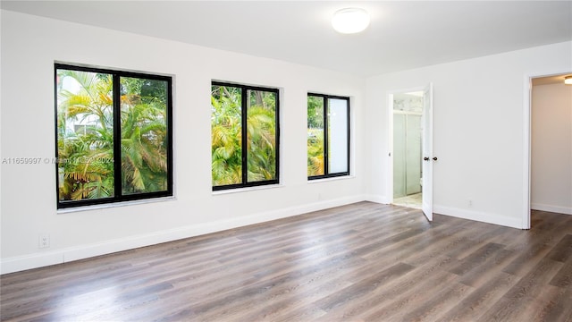 unfurnished room with dark wood-type flooring and plenty of natural light