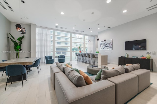 living room with expansive windows