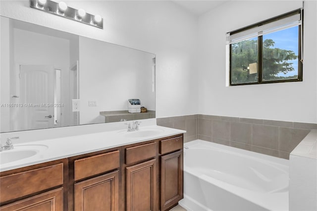 bathroom featuring vanity and a bathing tub