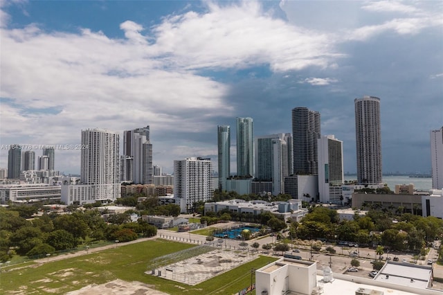 view of city with a water view