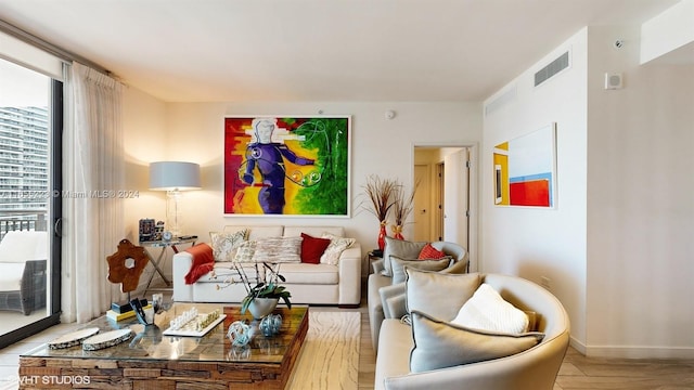 living room featuring light wood-type flooring