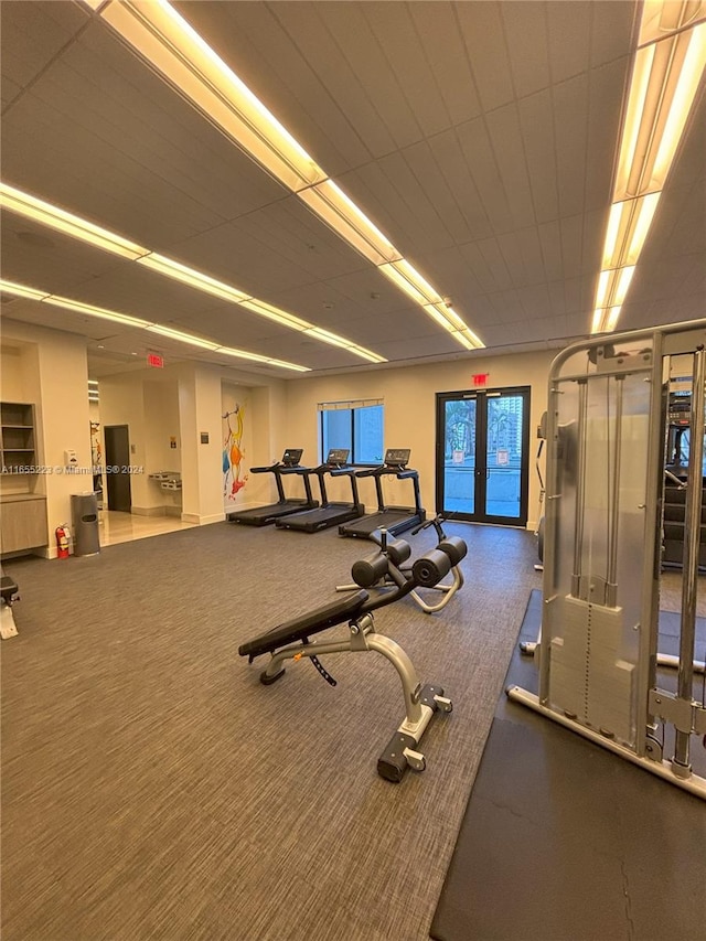 workout area with french doors