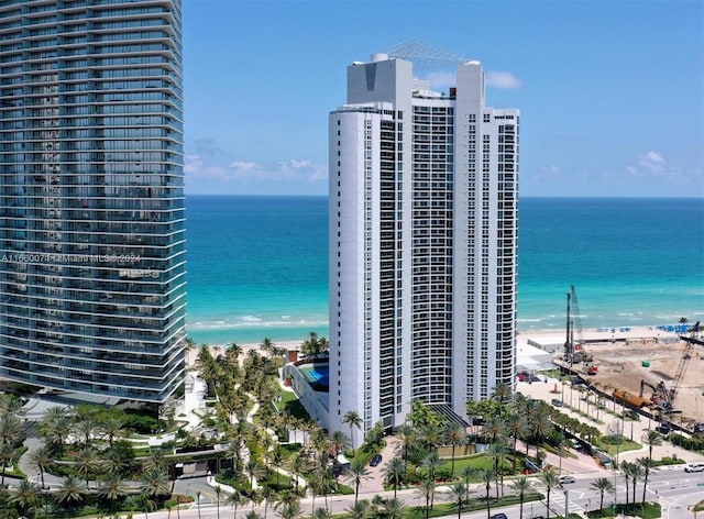 exterior space featuring a beach view