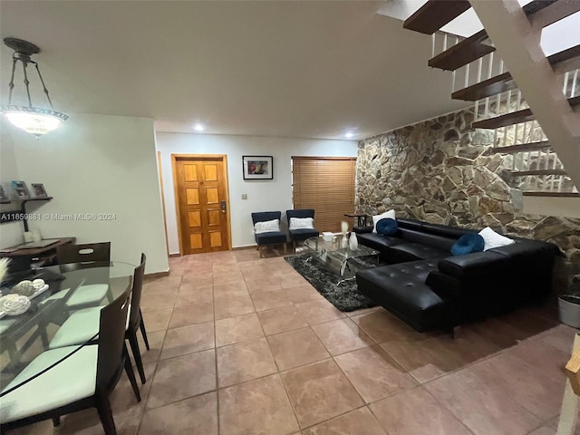 living room featuring tile patterned floors