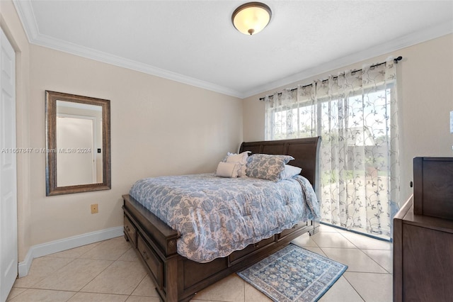 tiled bedroom with ornamental molding