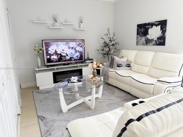 living room with light tile patterned floors