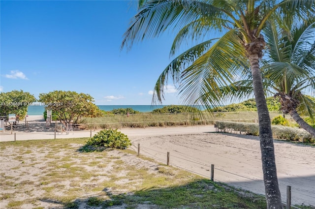 exterior space featuring a beach view