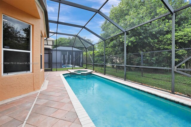 15421 SW 18th St, Miramar, FL 33027 - view of pool with a pool with connected hot tub, a patio, and a lanai