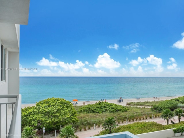 property view of water featuring a beach view