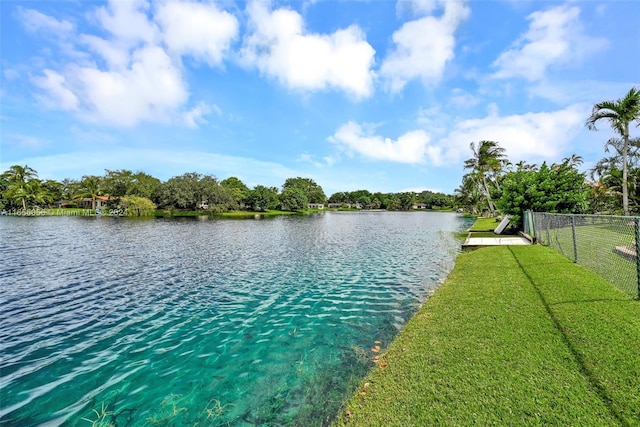 property view of water featuring a boat dock