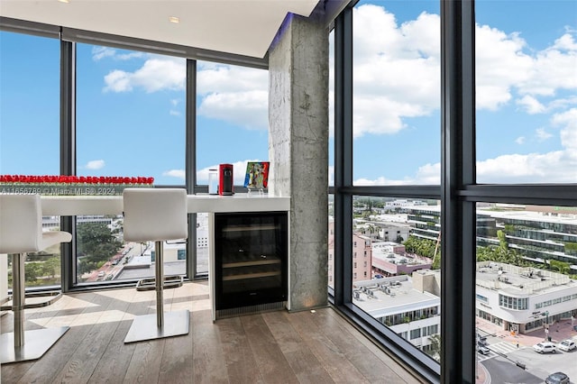 interior space with plenty of natural light, hardwood / wood-style floors, and floor to ceiling windows