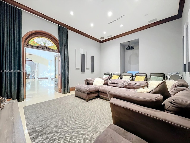 6710 SW 92nd St, Pinecrest, FL 33156 - living area featuring ornamental molding, arched walkways, recessed lighting, and ornate columns