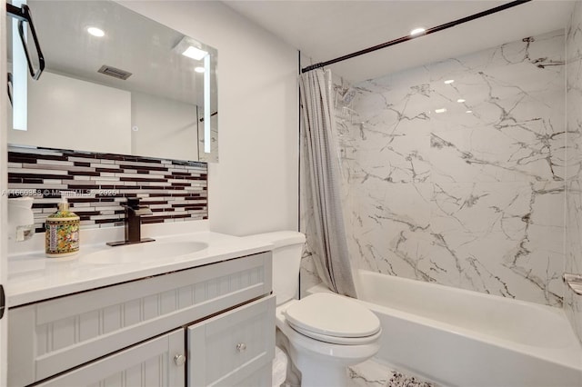 850 N Miami Ave Unit W-1810, Miami, FL 33136 - bathroom with vanity, shower / bath combination with curtain, backsplash, toilet, and visible vents
