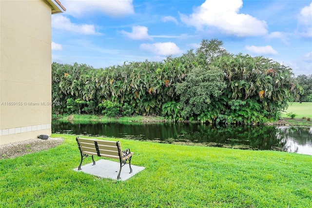 view of yard with a water view