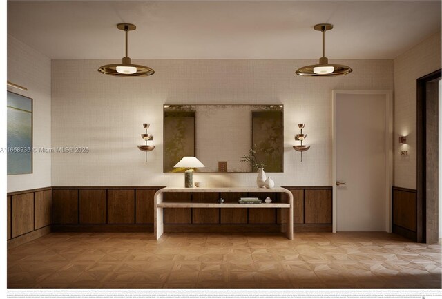 bathroom featuring parquet flooring and vanity