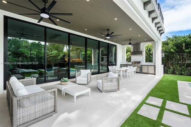 7001 SW 71st Ave, Miami, FL 33143 - view of patio with a ceiling fan, an outdoor kitchen, an outdoor living space, grilling area, and outdoor dining space
