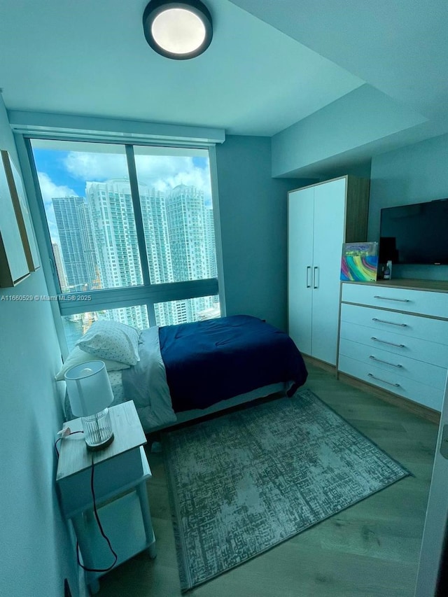 bedroom with a closet and wood finished floors