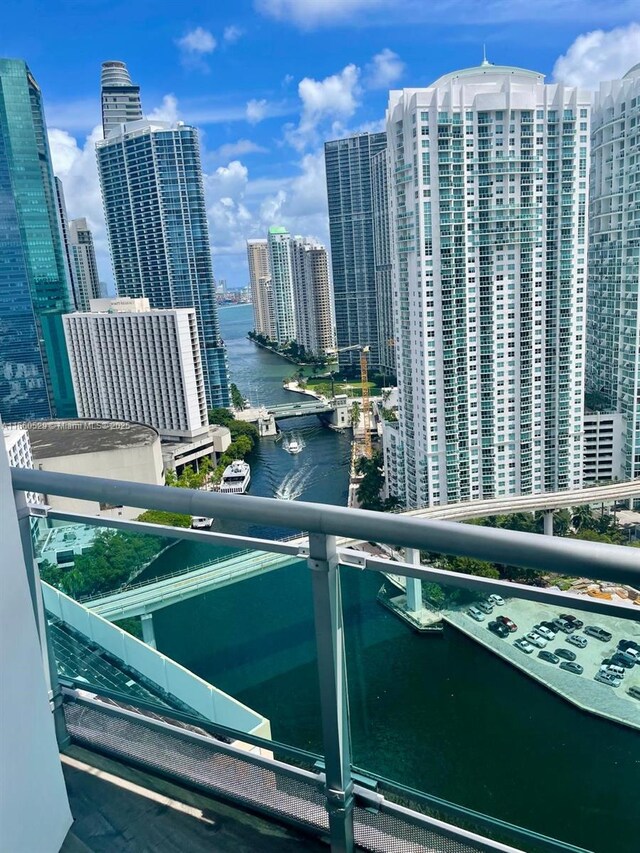 view of water feature with a view of city