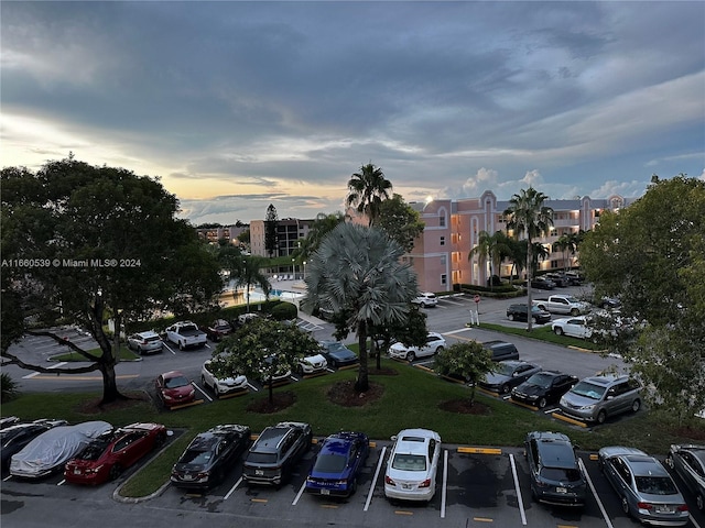 view of aerial view at dusk