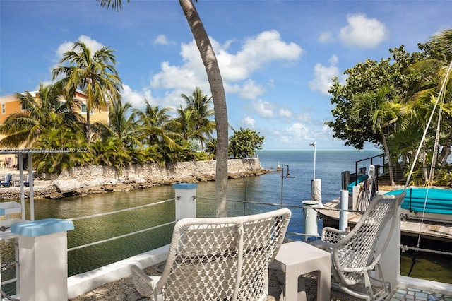 view of dock with a water view