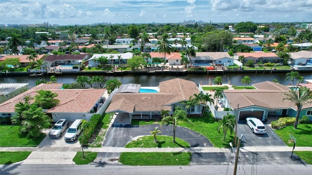 aerial view with a water view