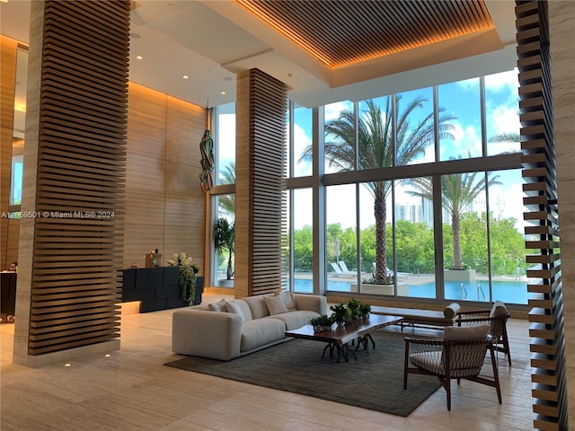 lobby with a water view