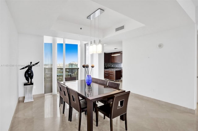 dining area with a tray ceiling