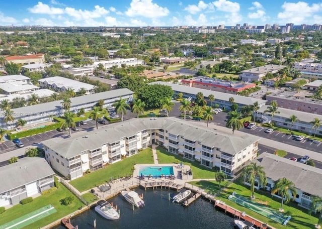 bird's eye view featuring a water view