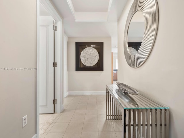 1435 Brickell Ave Unit 3212, Miami, FL 33131 - corridor featuring baseboards, a raised ceiling, and tile patterned floors