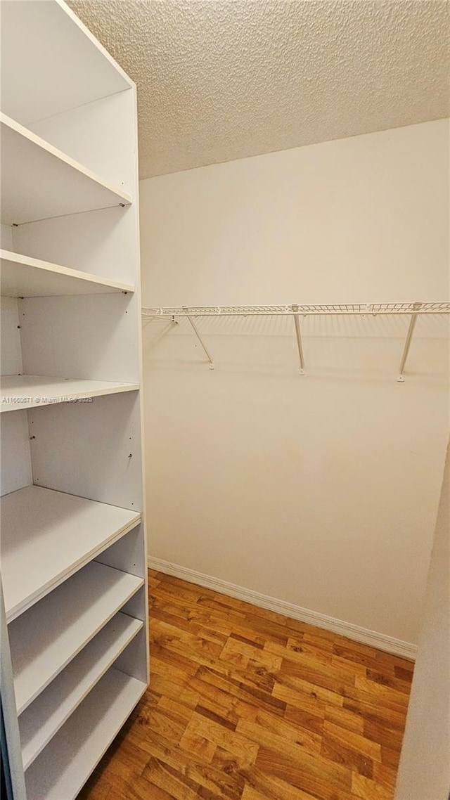 walk in closet with wood finished floors