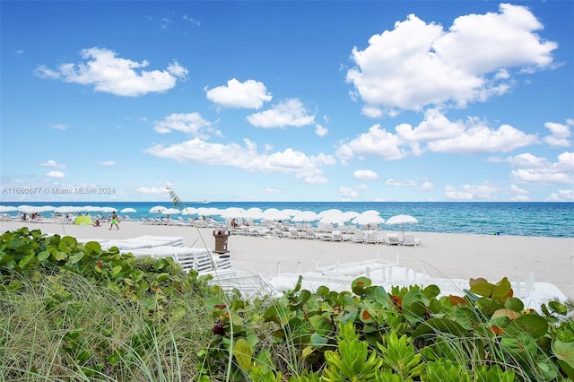 view of water feature with a view of the beach