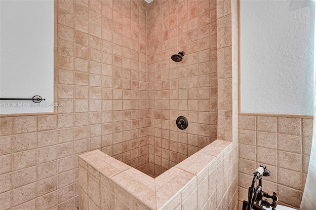 bathroom with a tile shower