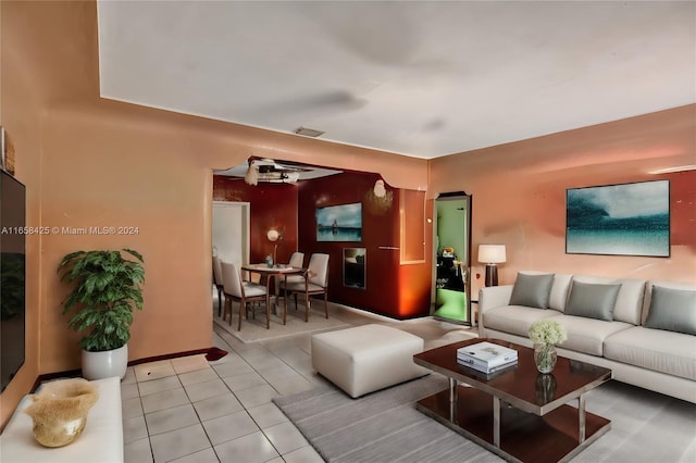 living room featuring light tile patterned floors