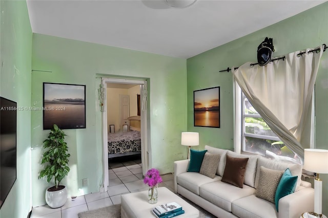 living room featuring light tile patterned flooring