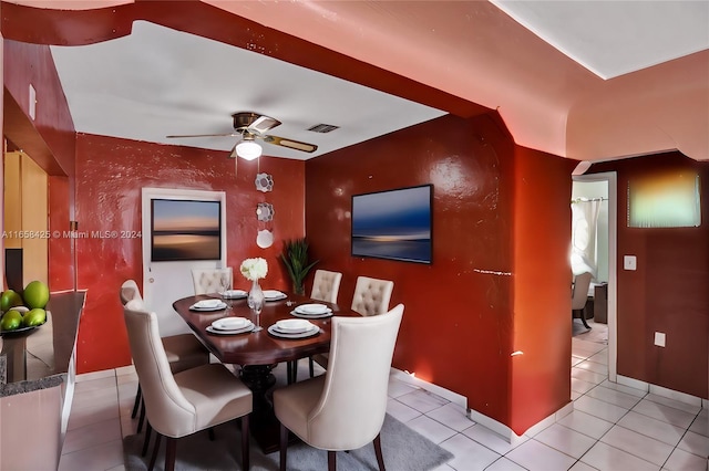 dining room featuring ceiling fan and light tile patterned floors