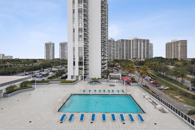 view of pool featuring a patio