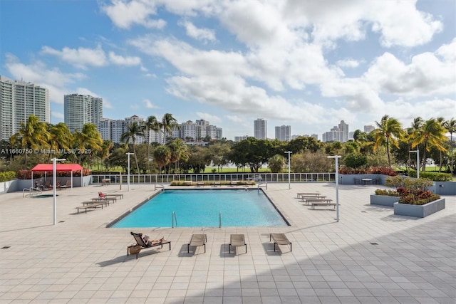 view of pool featuring a patio area