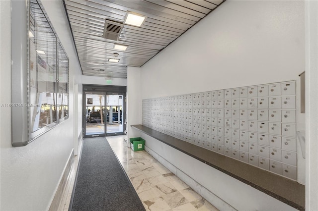 hallway with a mail area