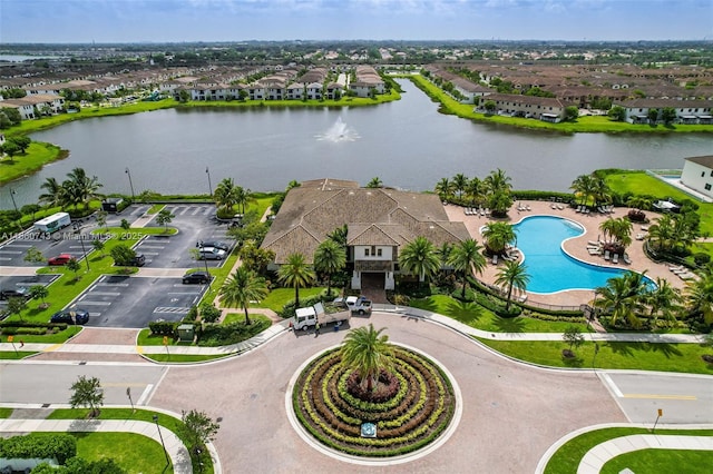 aerial view with a water view