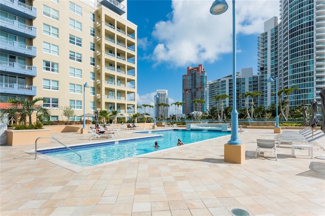 view of pool featuring a patio