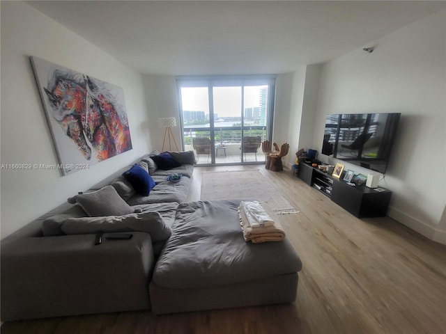 living room with hardwood / wood-style flooring